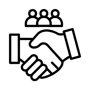 An icon of an outline of 3 Users over top of 2 hands shaking in agreement or partnership to signify Anchored Virtual Assisting's unwavering dedication to Unwavering Support.