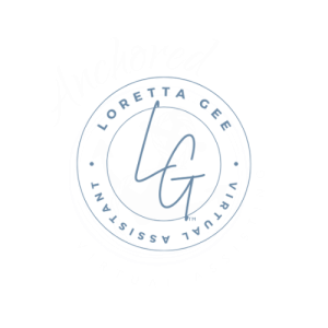 Logo Design for Loretta Gee Virtual Assistant; Loretta Gee and Virtual Assistant inside an out circle with the initials LG inside the inner circle